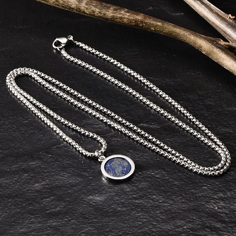 Buddha Stones Natural Stone Turquoise Tiger Eye  Lazurite Malachite Titanium Steel Purification Necklace Pendant