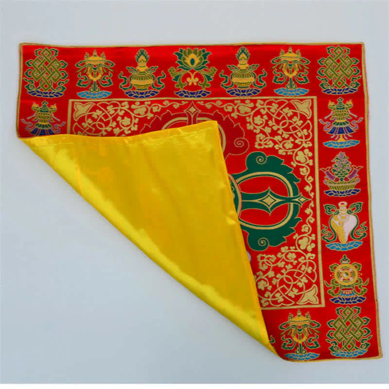 Buddha Stones Flower Endless Knot Prayer Altar Mat Healing Meditation 8 Auspicious Symbols Mat Table Runner