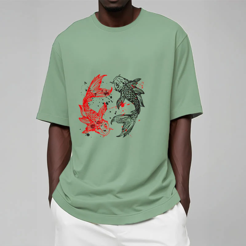 Buddha Stones Red Black Koi Fish Tee T-shirt