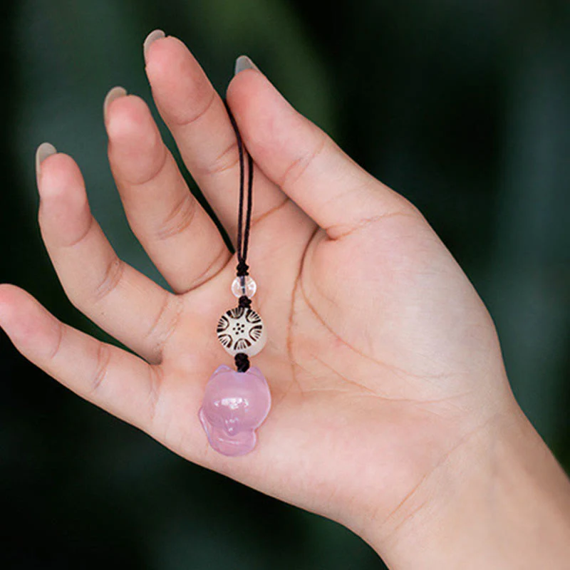 Buddha Stones Natural Chalcedony Fox Harmony Phone Hanging Decoration