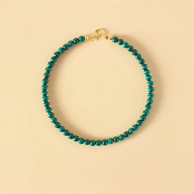 Buddha Stones 4mm Natural Malachite Beads 14k Gold Plated Copper Anti-anxiety Bracelet
