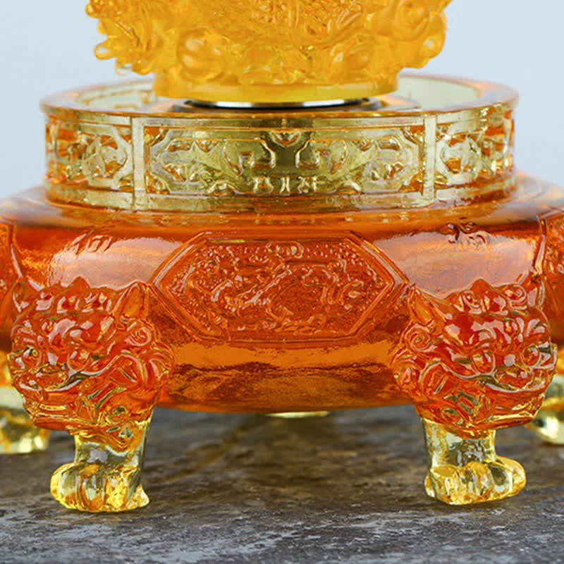 Buddha Stones Feng Shui Auspicious Dragon Handmade Liuli Crystal Rotatable Art Piece Luck Home Office Decoration