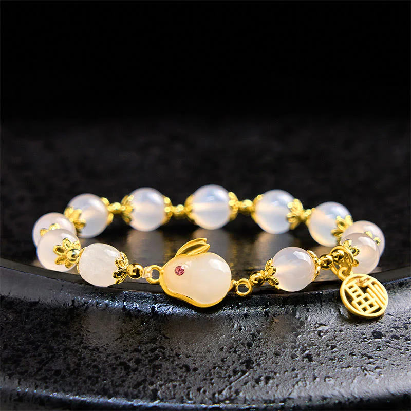 Buddha Stones Red Agate Chalcedony Rabbit Fu Character Confidence Bracelet
