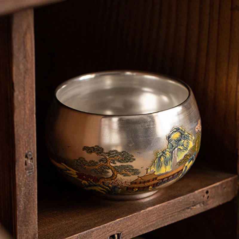 Buddha Stones Fish Lotus Seaweed Valley Mountains Pine Tree Dragon Teacup Kung Fu Tea Cup With Gift Box