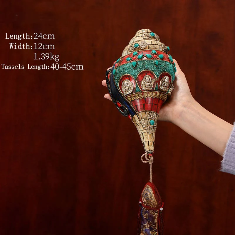 Buddha Stones Tibetan Handmade Shankha Om Mani Padme Hum Buddha Avalokitesvara Turquoise Conch Shell Positive Decoration