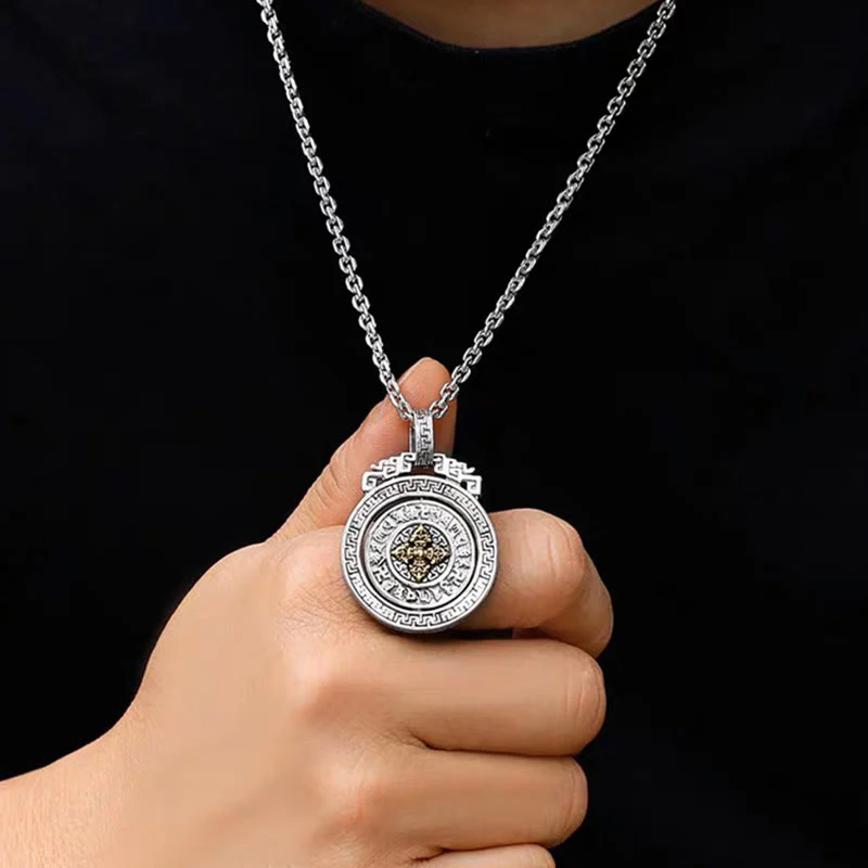Buddha Stones Tibetan Om Mani Padme Hum Double Dorje Vajra Rotatable Purity Peace Necklace Pendant