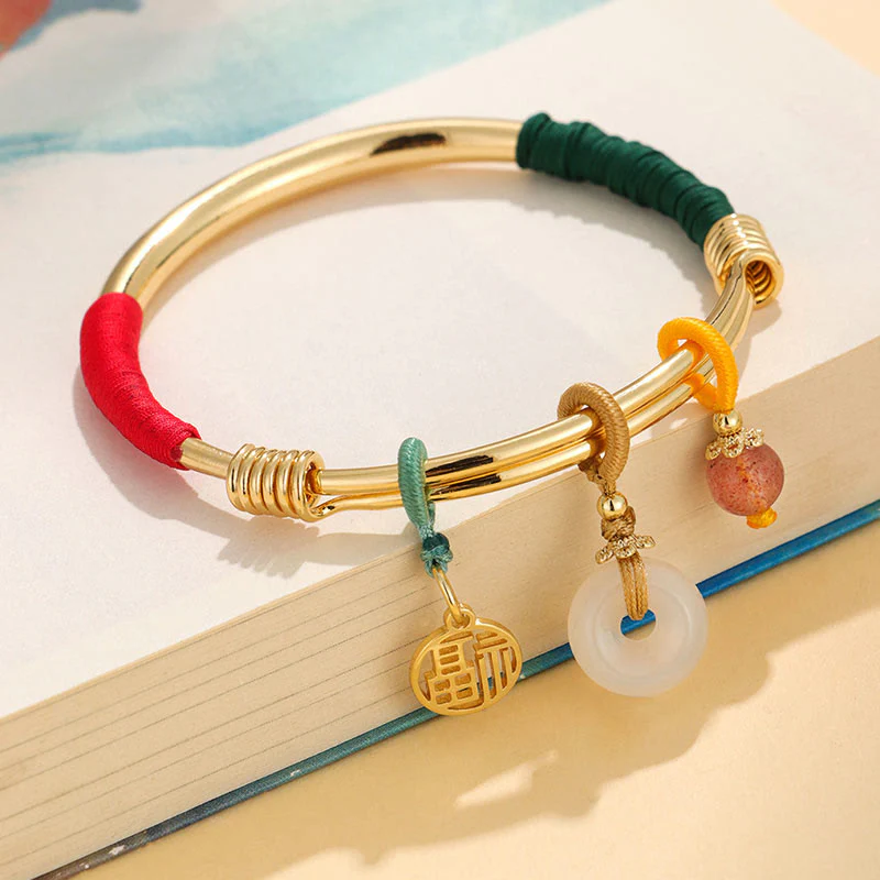 Buddha Stones Pink Crystal Peace Buckle Lucky Flower Love Bracelet Bangle