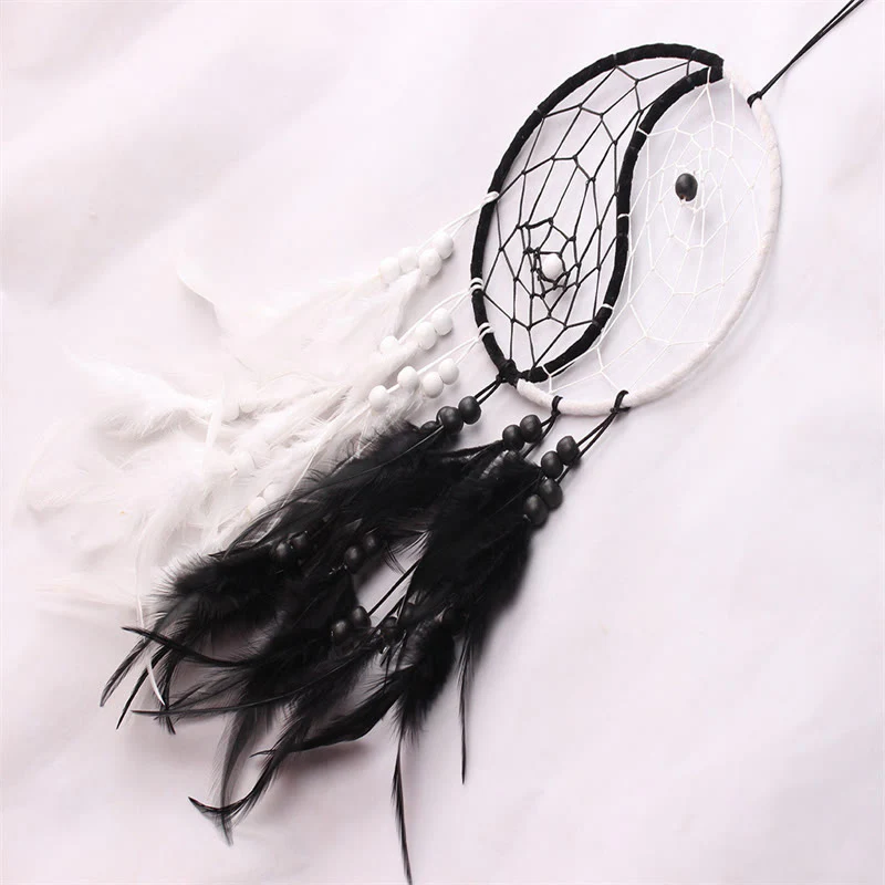 Buddha Stones Yin Yang  Dream Catcher Circular Net with Feathers Balance Decoration
