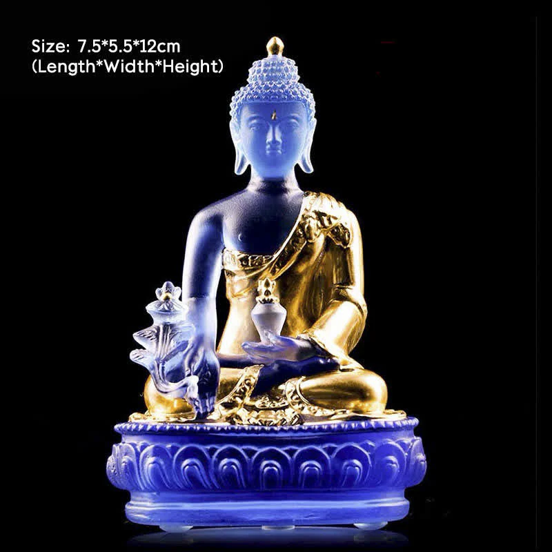 Buddha Stones Medicine Buddha Handmade Liuli Crystal Art Piece Compassion Statue Home Office Offering Decoration