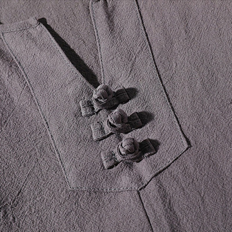 Buddha Stones 2Pcs Plain Notched Collar T-Shirt 7-8 Length Wide Leg Shorts With Pockets Cotton Linen Men's Meditation Cloth Set