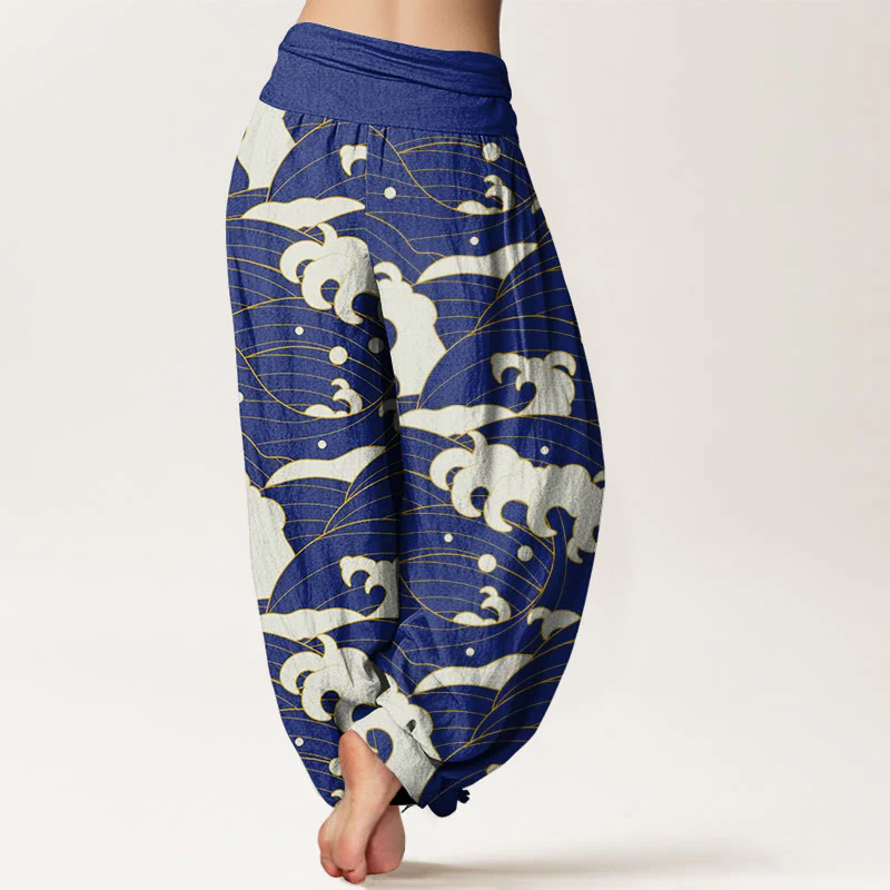 Buddha Stones Casual Abstract Wave Pattern Women's Elastic Waist Harem Pants