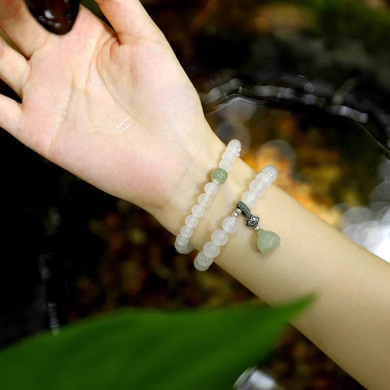 Buddha Stones White Agate Jade Lotus Protection Bracelet