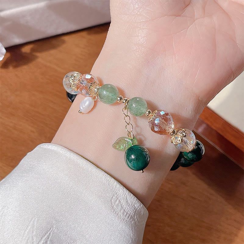 Buddha Stones Natural Green Tiger Eye Beads Green Leaf Positive Bracelet