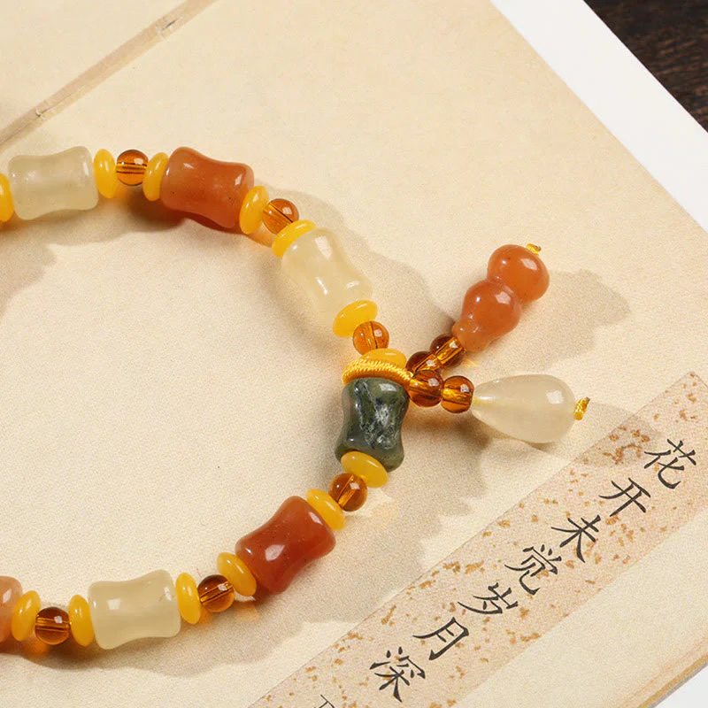 Buddha Stones Natural Golden Silk Jade Gourd Wealth Charm Bracelet