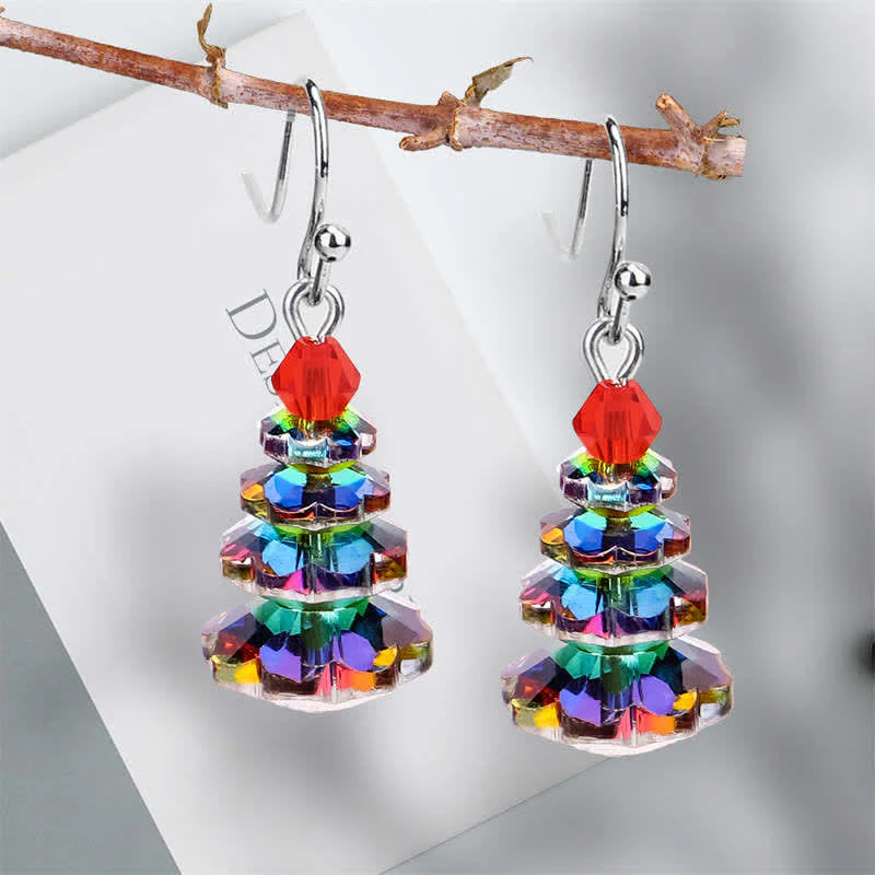 Buddha Stones Various Crystals Christmas Tree Amethyst Peace Healing Drop Earrings