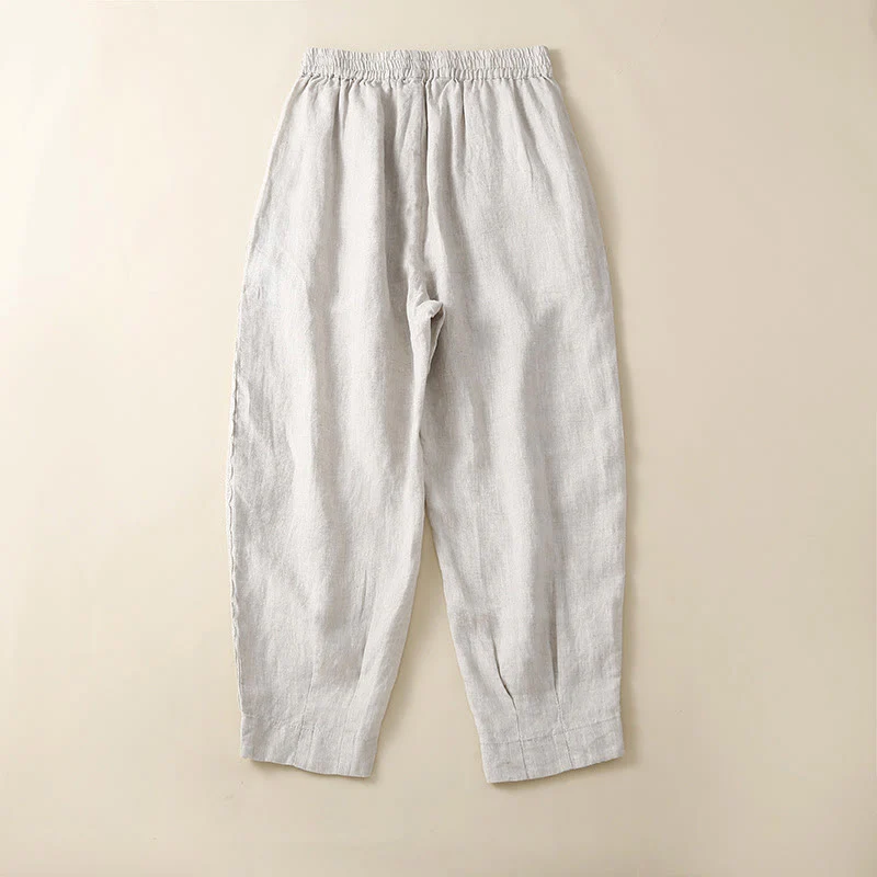 Buddha Stones Plain Lace Women's Harem Cotton Linen Pants With Pockets