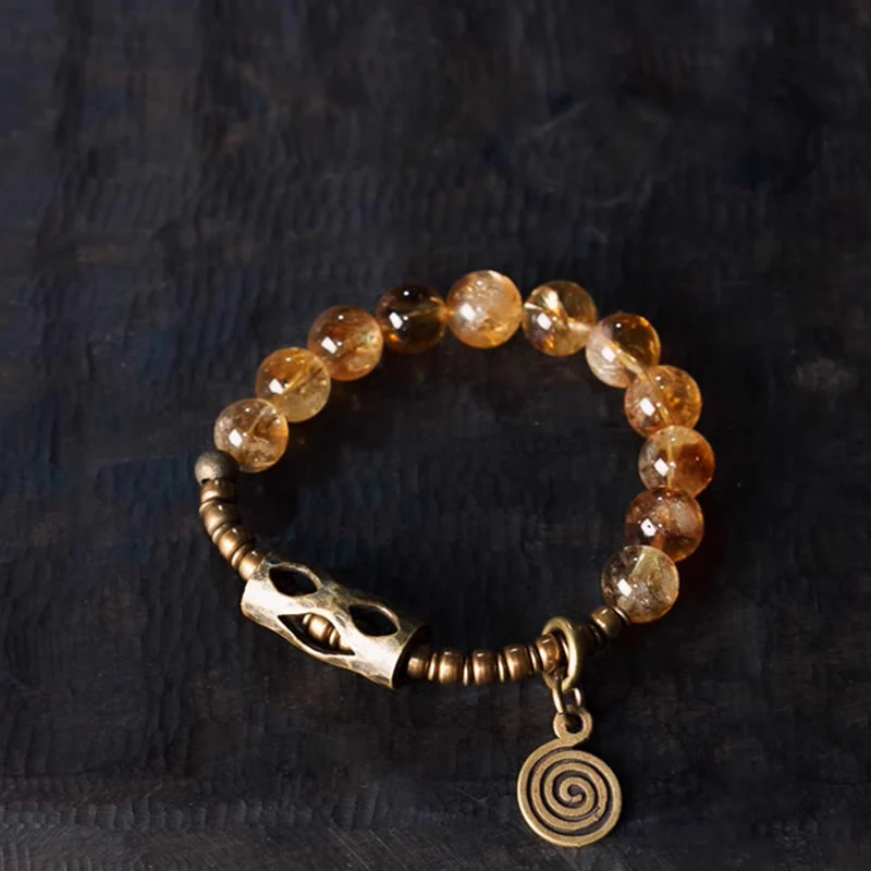Buddha Stones Daily Retro 10mm Citrine Beads Protection Bracelet