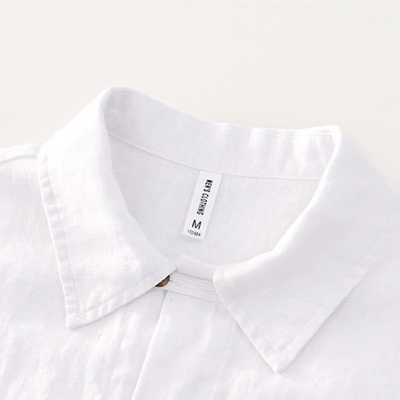 Buddha Stones Solid Summer Short Sleeve Buttons Linen Men's Shirt With Pockets