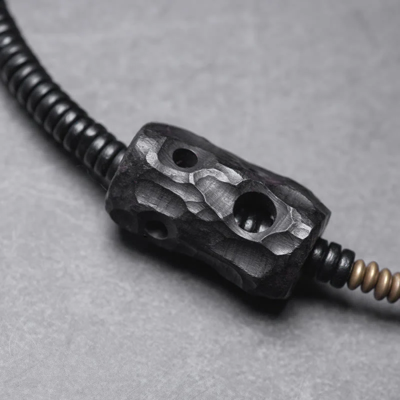 Buddha Stones Ebony Wood Copper Brass Red Agate Peace Double Wrap Bracelet