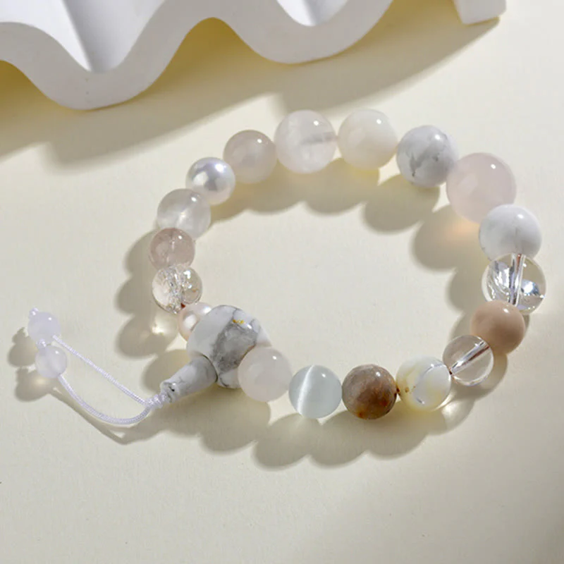 Buddha Stones White Agate Pearl 18 Beads Balance Luck Bracelet