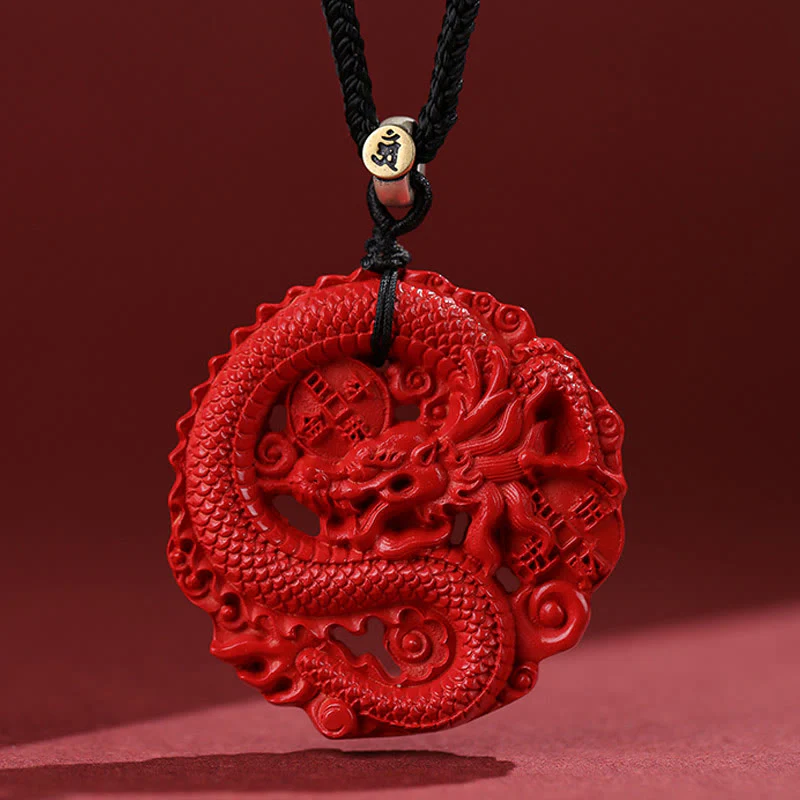 Buddha Stones Year of the Dragon 925 Sterling Silver Natural Cinnabar Copper Coin Luck Necklace Pendant