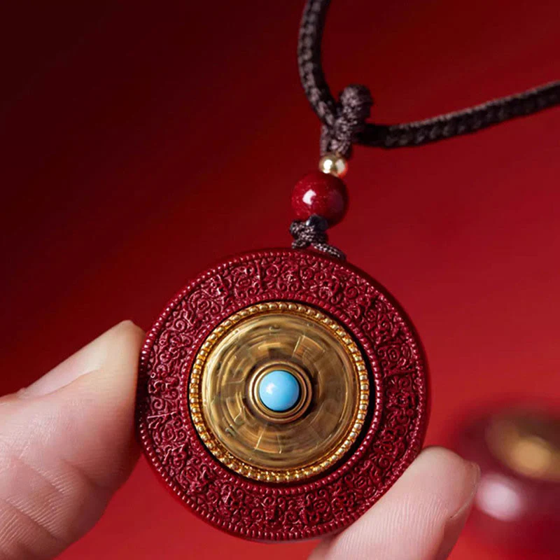 Buddha Stones Natural Cinnabar Om Mani Padme Hum Rotatable Scripture Yin Yang Pattern Blessing Necklace String Pendant