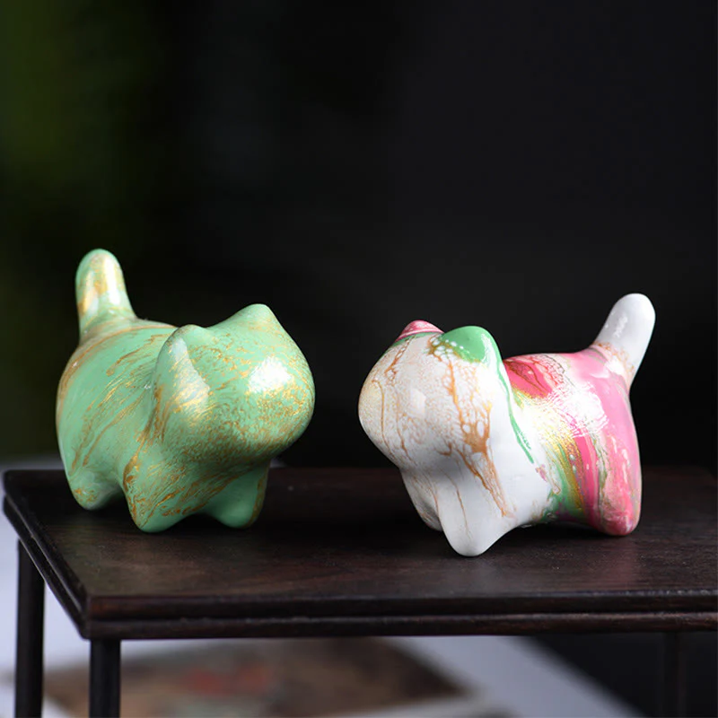 Buddha Stones Mini Lovely Cat Ebony Wood Lacquer Craft Peace Decoration