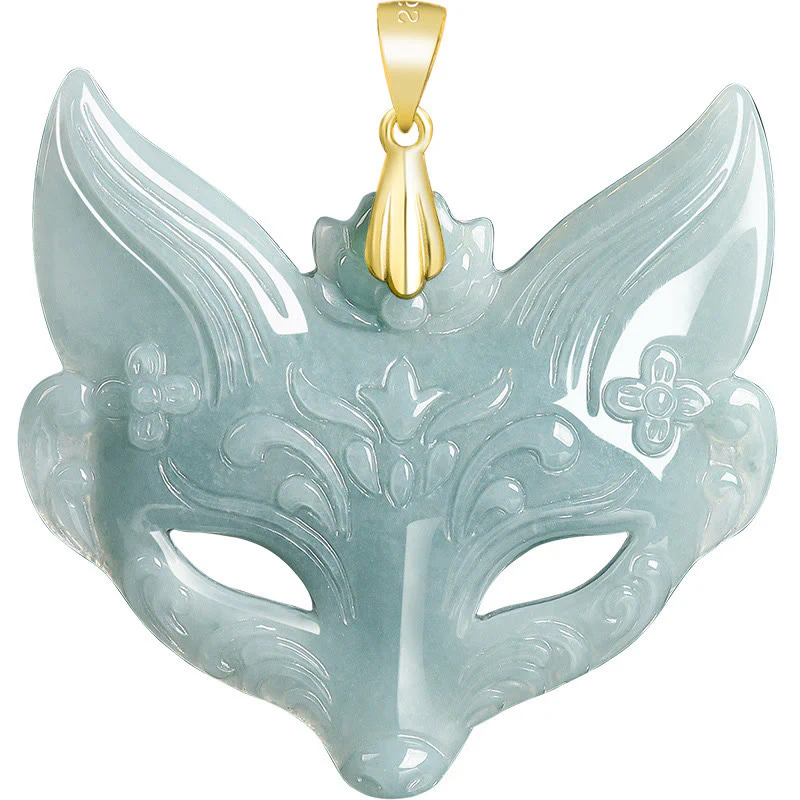Buddha Stones Fox Mask Jade Titanium Steel Necklace Luck Pendant