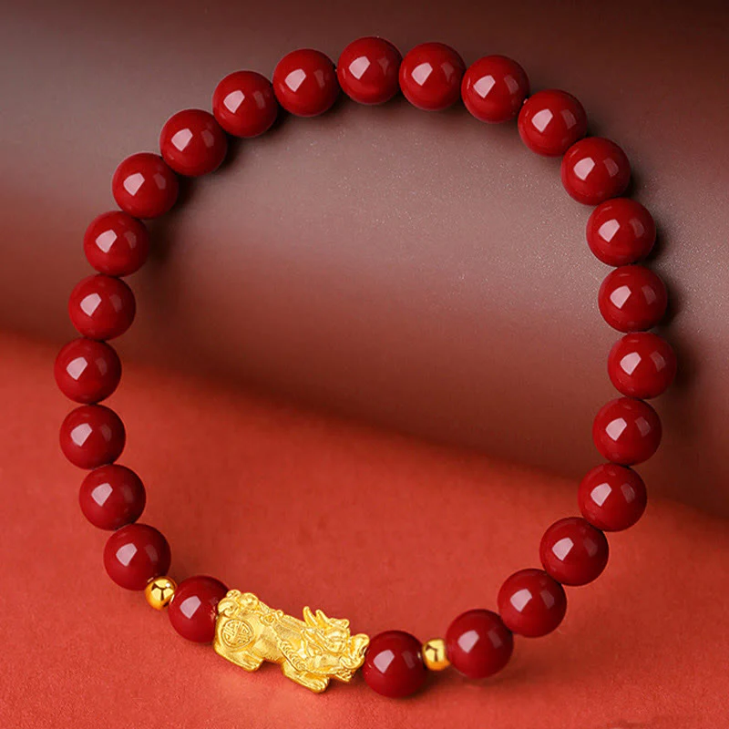Buddha Stones 999 Gold 5D Hard Gold Cinnabar PiXiu Calm Bracelet