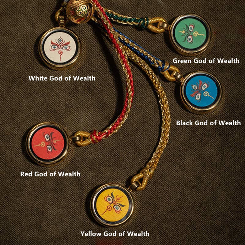 Buddha Stones Tibet Handmade Five God Of Wealth Thangka Protection Wall Car Hanging Decoration