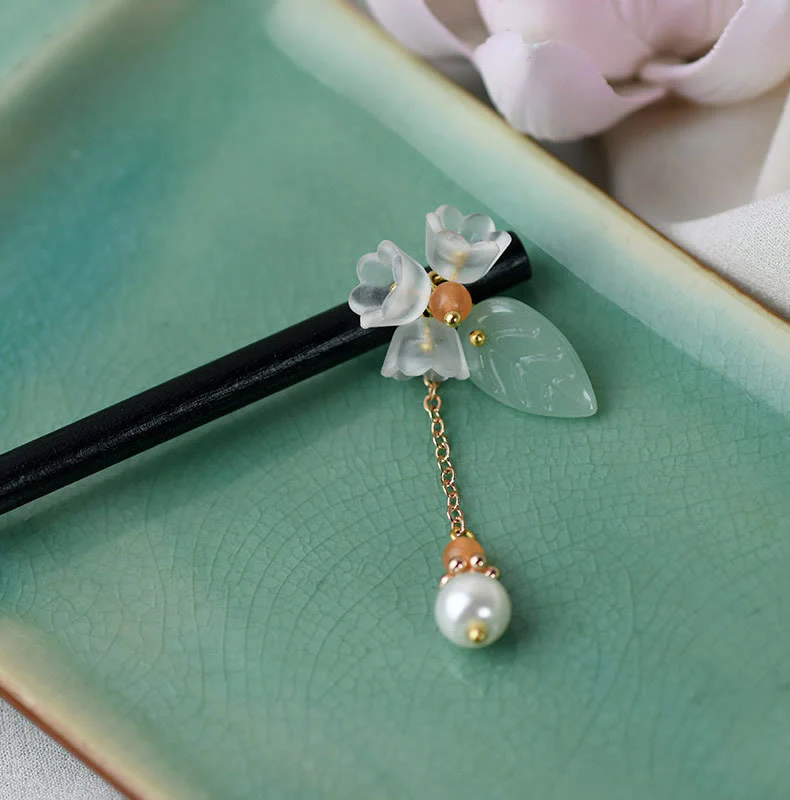 Buddha Stones Ebony Liuli Lily of the Valley Courage Hairpin