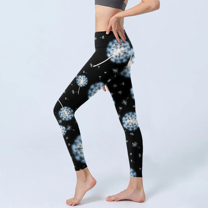 Buddha Stones White Dandelion Pattern Print Gym Leggings Women's Yoga Pants