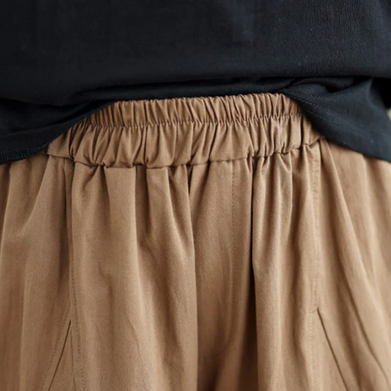 Buddha Stones Casual Plain Cotton Women's 7-8 Length Wide Leg Pants With Pockets