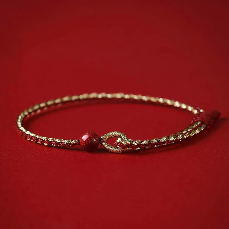 Buddha Stones Handmade 925 Sterling Silver Lotus Cinnabar Gold Bead Blessing Braid Bracelet