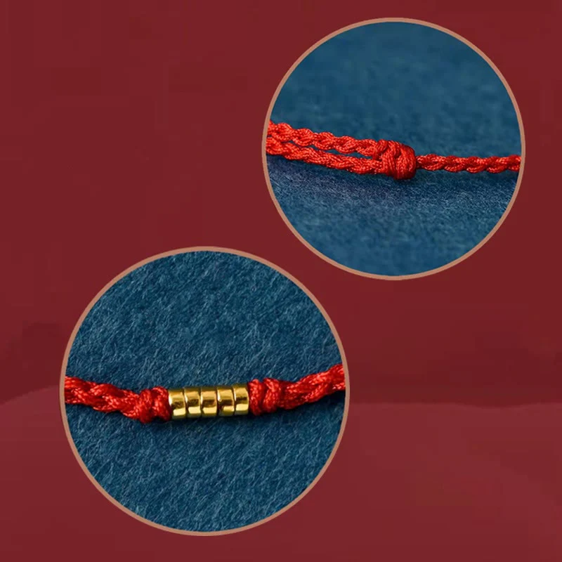 Buddha Stones 925 Sterling Silver Lucky Golden Bead Braided String Bracelet Anklet