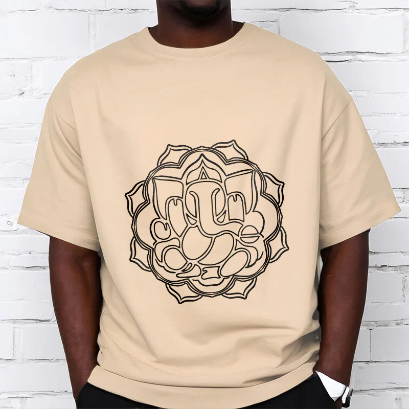 Buddha Stones Casual Mandala Design Ganesha Pattern Cotton Tee T-shirt
