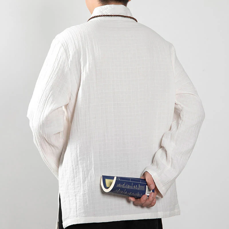 Buddha Stones Fall Simple V-Neck Long Sleeve T-Shirt Cotton Men Clothing