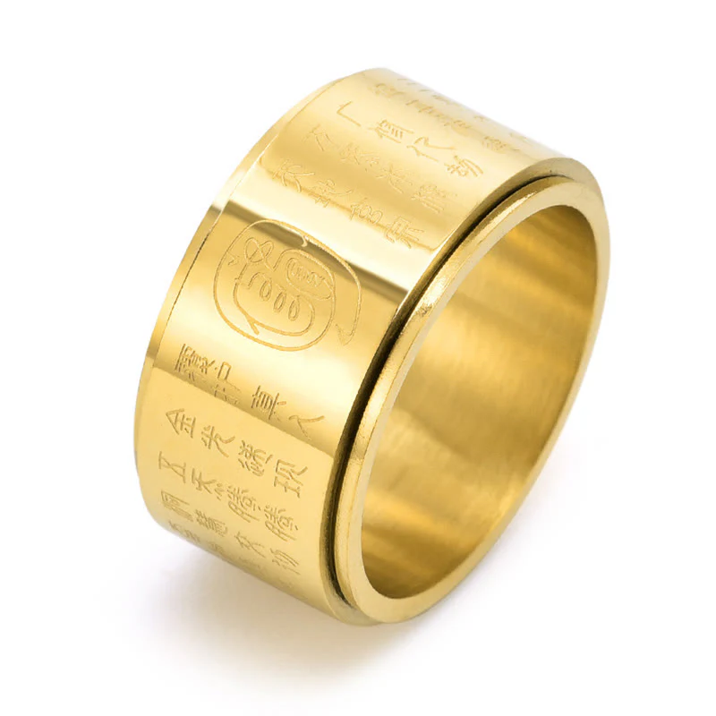 Buddha Stones Tibetan Golden Light Mantra Titanium Steel Smooth Surface Spinner Balance Ring