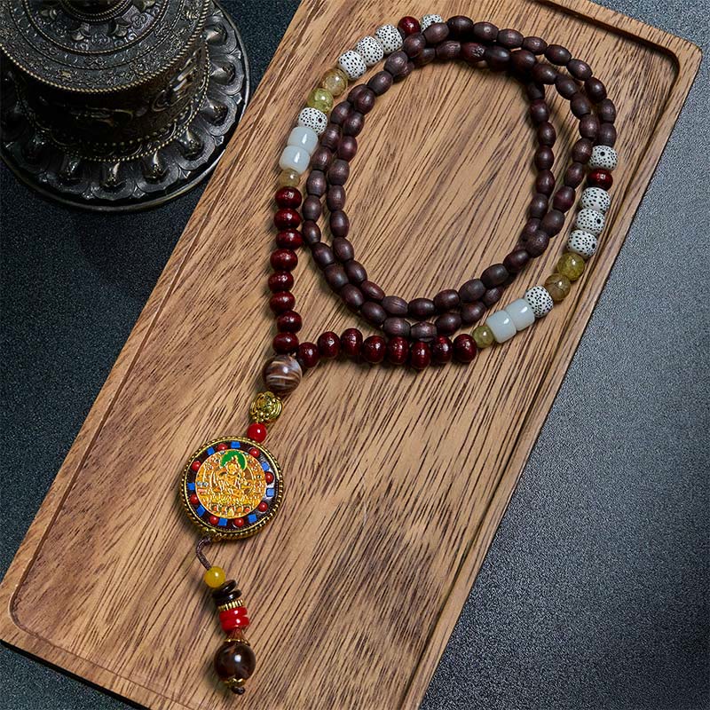 Buddha Stones Tibetan Handmade Wood Beads Om Mani Padme Hum Samantabhadra Bodhisattva Purity Necklace Pendant