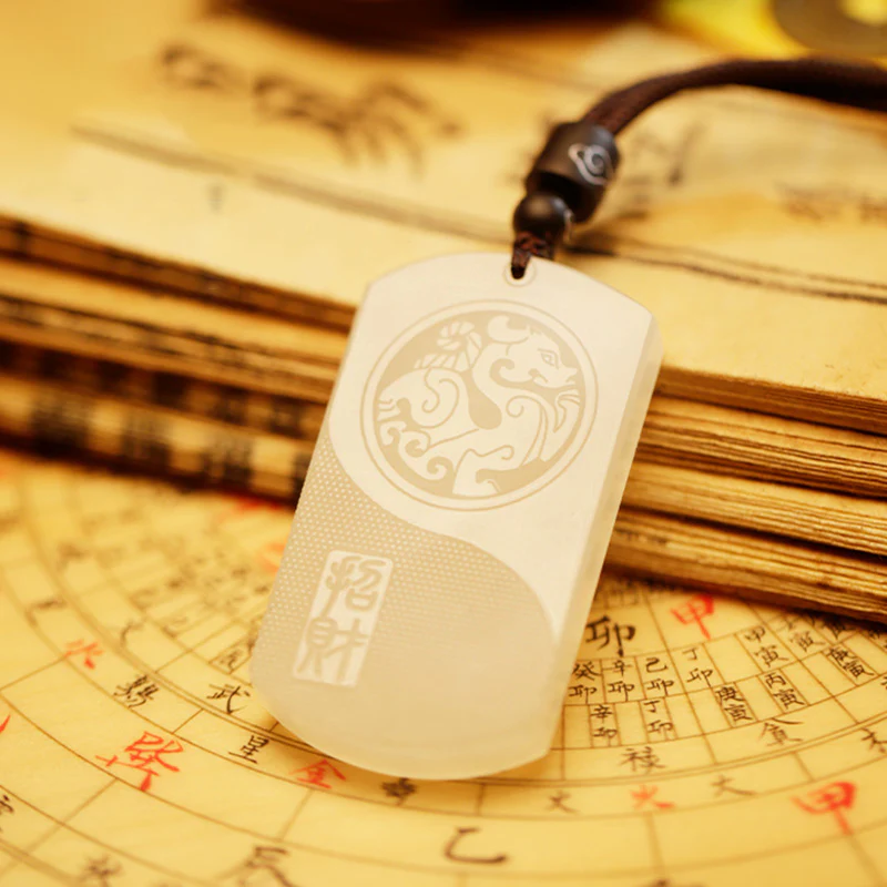 Buddha Stones White Jade PiXiu Yin Yang Luck Protection Necklace Pendant