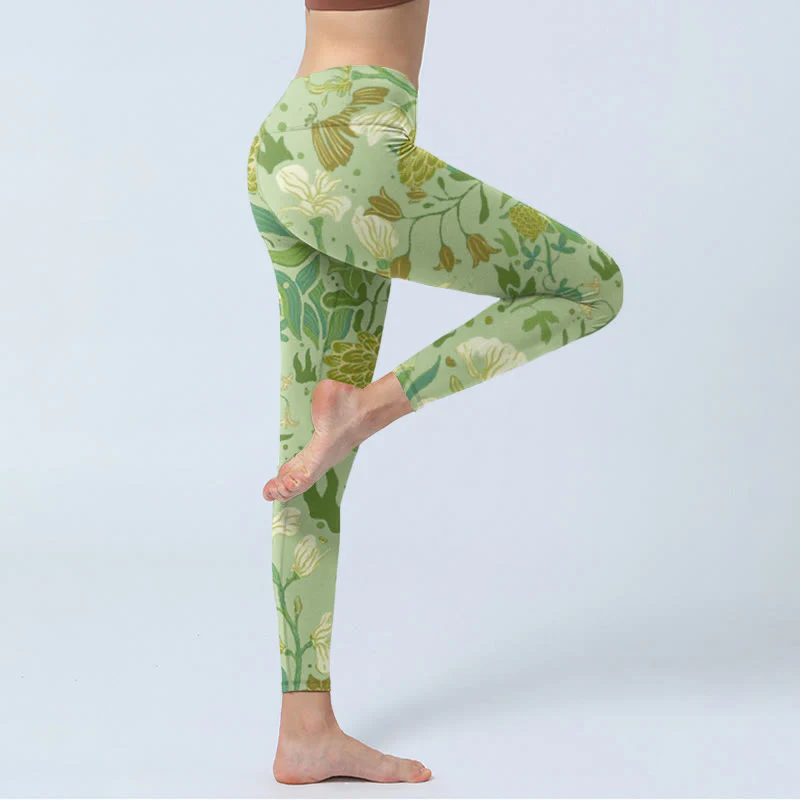 Buddha Stones Various Flower Leaves Pattern Print Gym Leggings Women's Yoga Pants