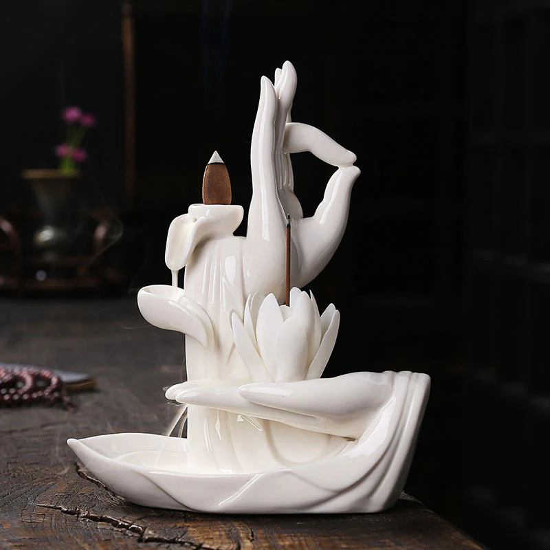 Buddha StonesTibetan Lotus Blessing Incense Burner Decoration