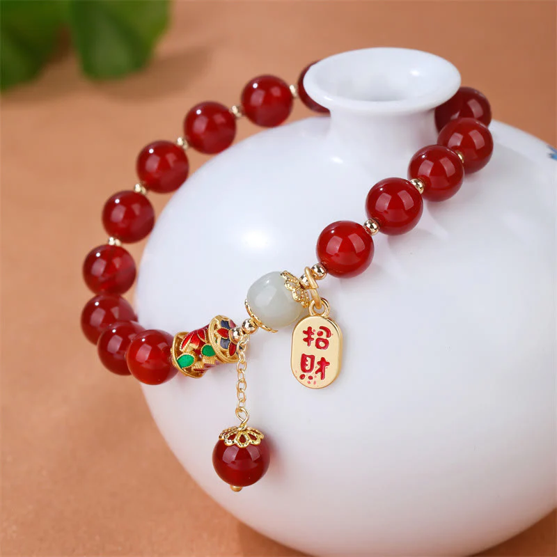 Buddha Stones Natural Red Agate Jade Confidence Fortune Blessing Charm Bracelet