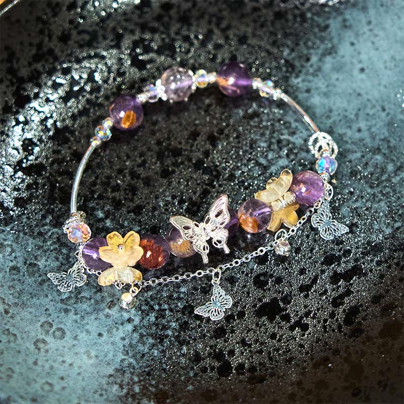 Buddha Stones Natural Purple Phantom Butterfly Flowers Wisdom Bracelet