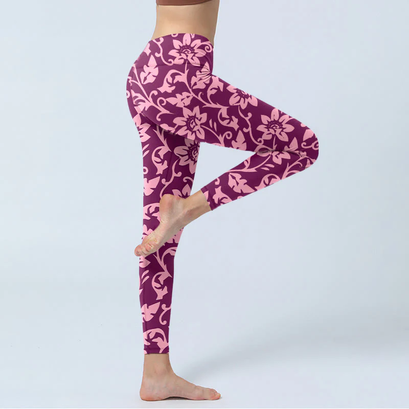 Buddha Stones Pink Sunflowers Print Gym Leggings Women's Yoga Pants