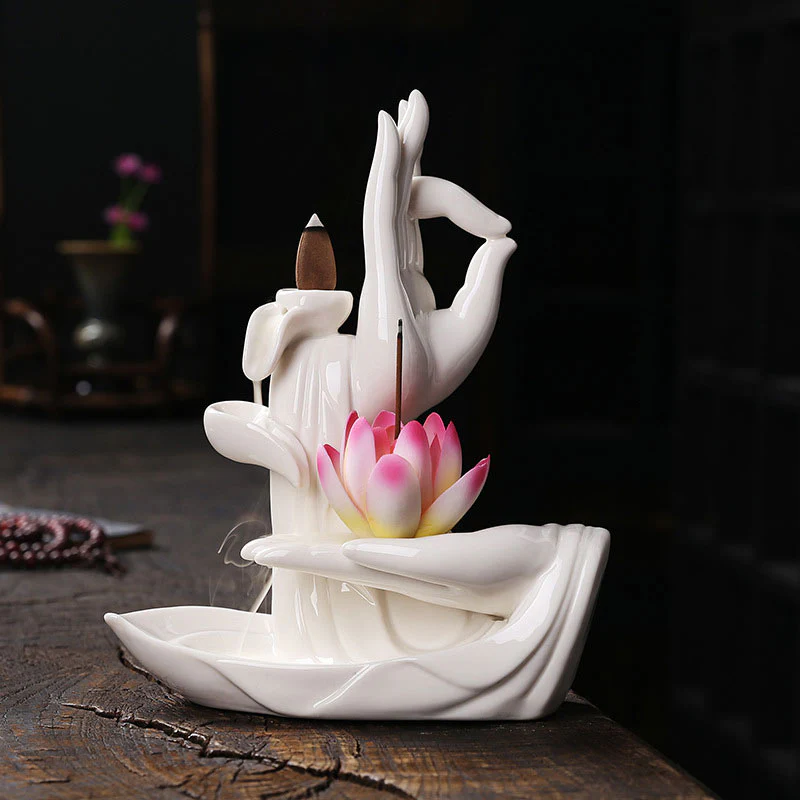 Buddha StonesTibetan Lotus Blessing Incense Burner Decoration