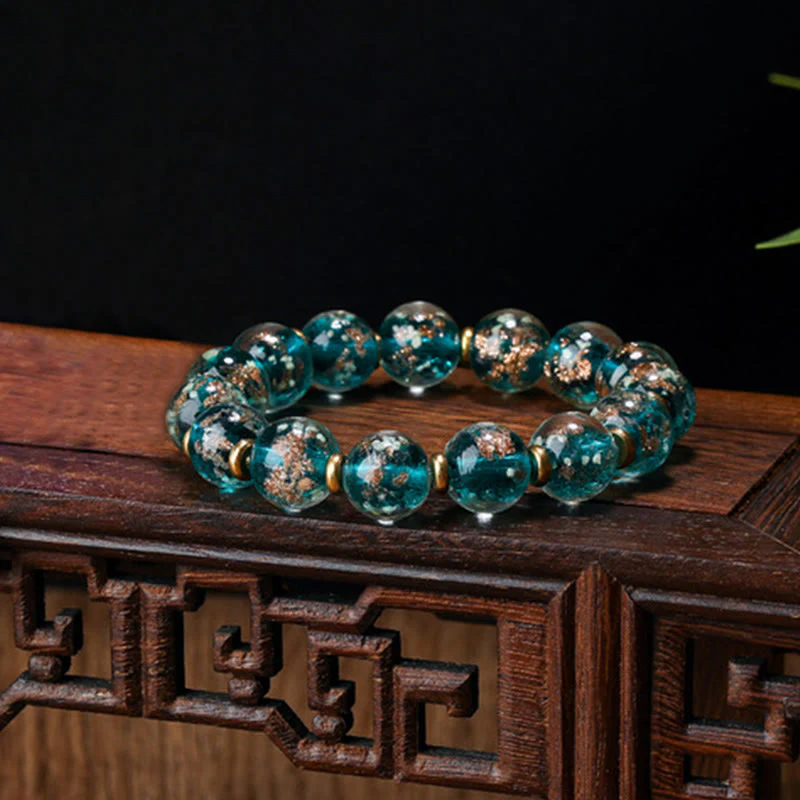 Buddha Stones Gold Swallowing Beast Family Charm Luminous Fluorescent Liuli Glass Bead Success Bracelet