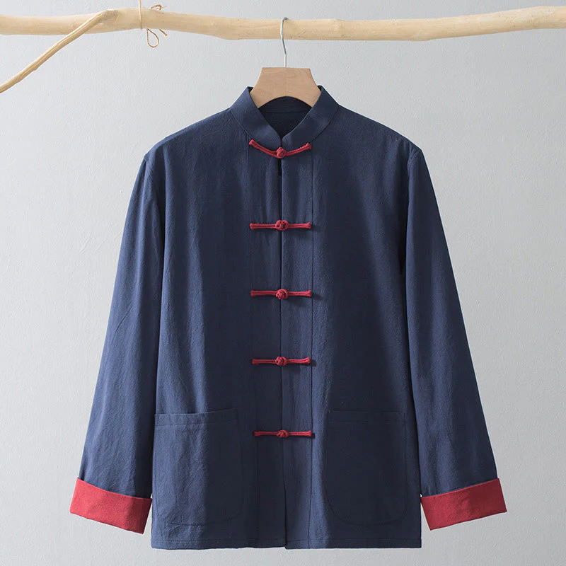 Buddha Stones Frog-Button Chinese Tang Suit Shirt Cotton Linen Men Jacket Clothing