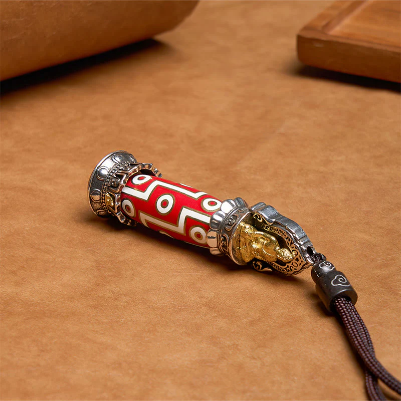 Buddha Stones Tibetan Medicine Buddha Nine-Eye Dzi Bead Protection Necklace Pendant