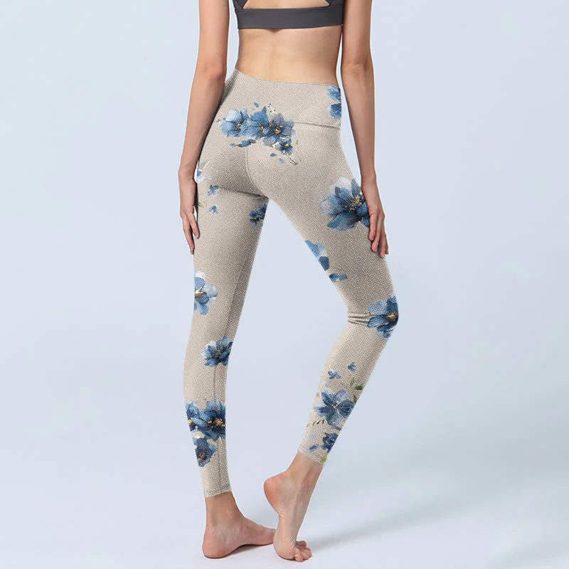 Buddha Stones Dark Blue Flower Gym Leggings Women's Yoga Pants